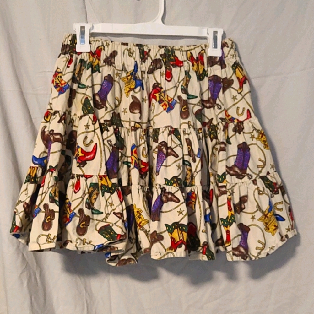 Vintage circle fit & flare skirt w/ cowboy pattern
